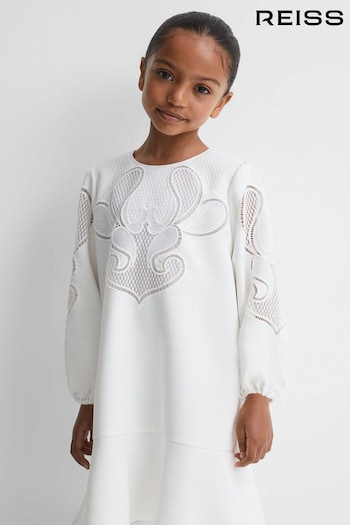 Reiss Ivory Toya Floral Embroidered Dress (344444) | £76