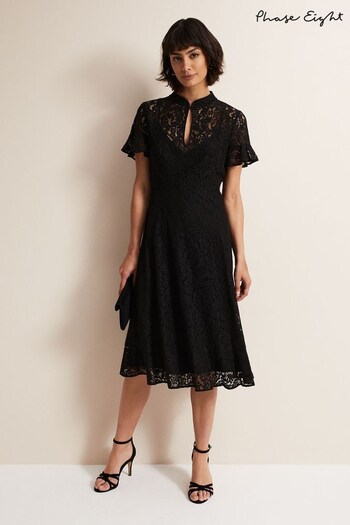 Phase Eight Black Rimsha Black Lace Midi Dress (344447) | £159