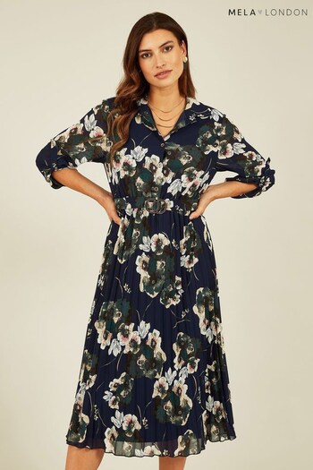 Mela Blue Floral Print Buckle Midi Dress (344947) | £45