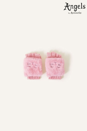 Angels by Accessorize Pink Fluffy Faux Fur Cat Capped Gloves (345002) | £12.50
