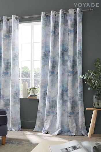 Voyage Blue Monet Lined Eyelet Curtains (345149) | £100 - £188