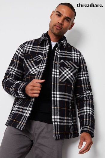 Threadbare Black Brushed Cotton Check Overshirt With Quilted Lining (345161) | £35
