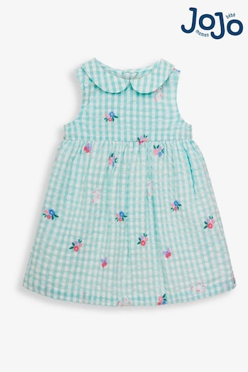 JoJo Maman Bébé Duck Egg Embroidered Cal Dress with Knickers (345226) | £26