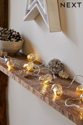 Silver 10 Glass Acorn Christmas Line Lights (345301) | £12