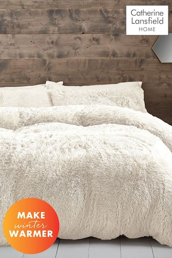Catherine Lansfield Cream So Soft Cuddly Deep Pile Duvet Cover and Pillowcase Set (345335) | £30 - £65