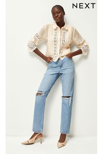 Mid Blue Rip Mom Jeans Shell (345358) | £32