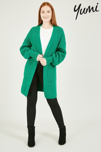 Yumi Green Knitted Long Cardigan With Pocket (345385) | £50