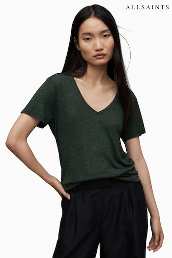 AllSaints Green Emelyn Shimmer T-Shirt (345494) | £39