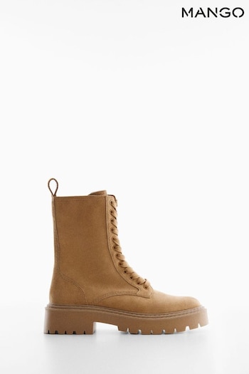 Mango Leather Lace-Up Brown Boots (346504) | £100