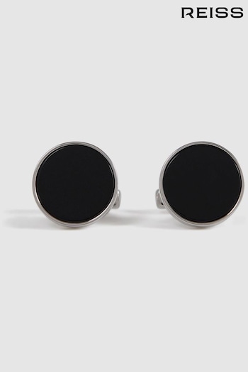 Reiss Silver/Onyx Ardley Round Onyx Cufflinks (346611) | £58