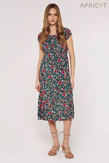 Apricot Green Multi Ditsy Floral Print Milkmaid Midi Dress (346655) | £35