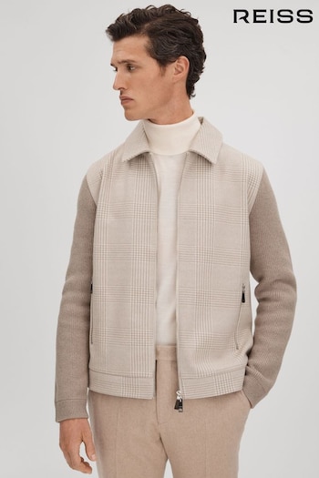 Reiss Oatmeal Max Hybrid Knit Zip-Through Jacket (346676) | £198
