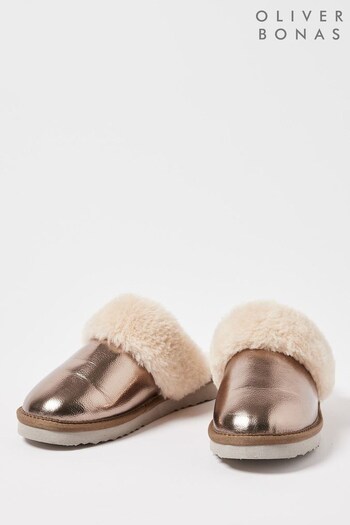 Oliver Bonas Silver Faux Fur Slippers (346771) | £35