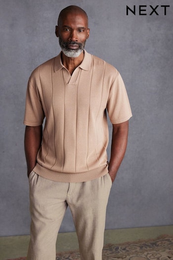 Neutral Knitted Premium Silk Relaxed Fit Trophy Polo nis Shirt (346779) | £38
