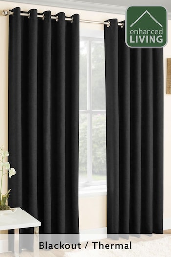 Enhanced Living Black Vogue Ready Made Thermal Blackout Eyelet Curtains (346868) | £25 - £50