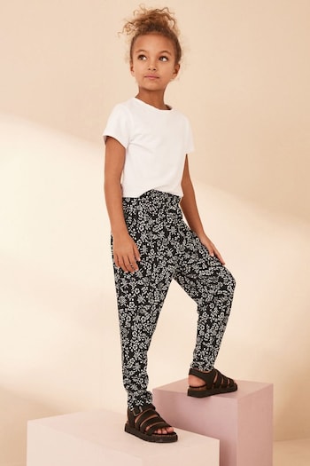 Black/ White Floral Print Jersey Stretch Lightweight bridge Trousers (3-16yrs) (346885) | £9 - £14