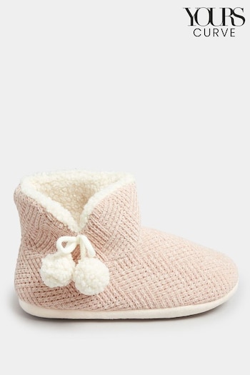 Yours Curve Pink Wide Fit Fluffy Chevron Boots Slippers (347335) | £22