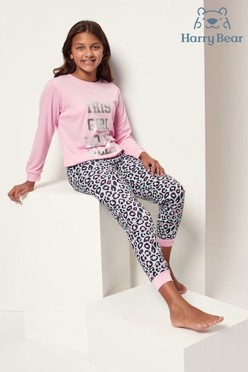 Harry Bear Pink Leopard Sleep Slogan Pyjamas (347510) | £19