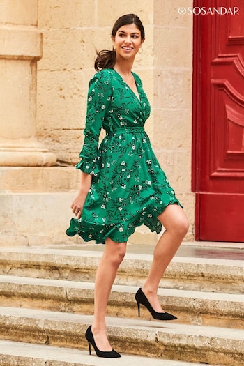 Sosandar Green Ruffle Hem Wrap Dress (347929) | £74