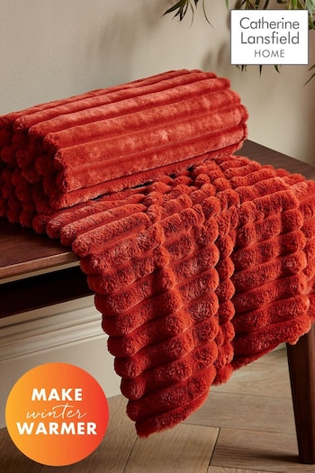 Catherine Lansfield Orange Soft and Cosy Ribbed Faux Fur Throw (348230) | £25