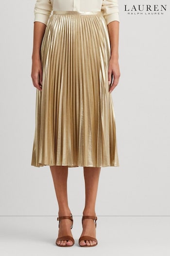 Lauren Ralph Lauren Gold Suzu Pleated Metallic Chiffon Skirt (348307) | £299