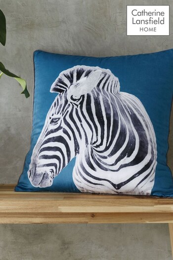 Catherine Lansfield Teal Blue Zebra Cushion (348345) | £18