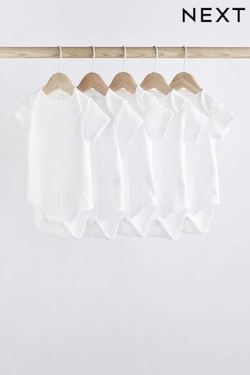 White Essential Baby Short Sleeve Bodysuits 5 Pack (348384) | £9 - £11
