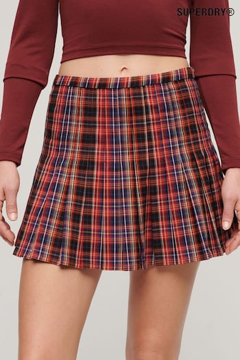 Superdry Dark Red Mid Rise Check Mini Skirt (348672) | £45