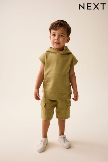 Khaki Green Short Sleeve Utility Hoodie and Shorts Set (3mths-7yrs) (348854) | £16 - £20