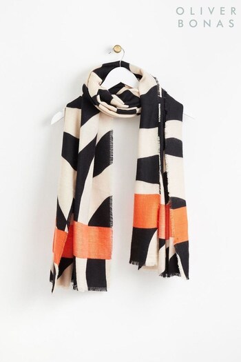 Oliver Bonas Orange Super Soft Zebra Print Stripe Scarf (349092) | £38