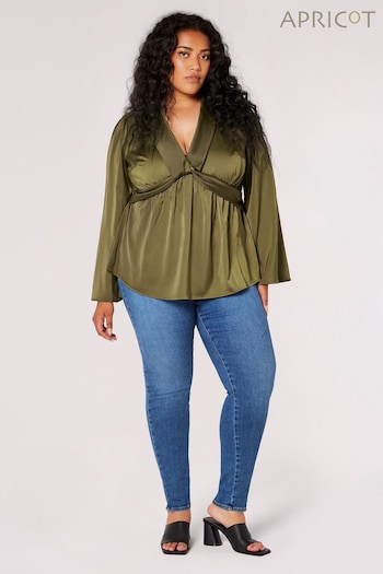 Apricot Green Satin Twist Front Knot Top (349312) | £35