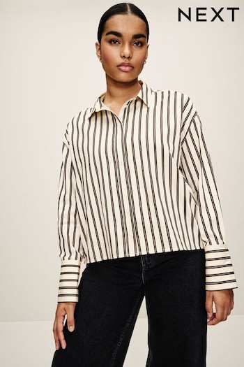 Monochrome Stripe Long Sleeve Cotton Cropped Shirt (349354) | £32