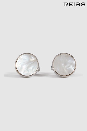Reiss Silver/MOP Ardley Round Mother of Pearl Cufflinks (349488) | £58