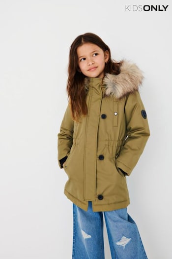 ONLY KIDS Green Faux Fur Parka Coat (349613) | £25