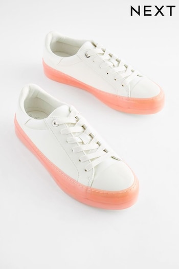 White Forever Comfort Pink Sole Lace Up Trainers (349794) | £29