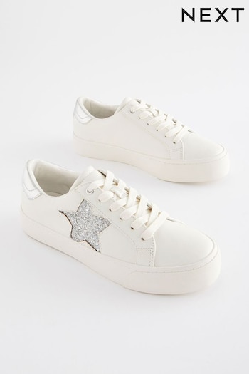 White/Silver Forever Comfort® Chunky Star Lace-Up Trainers (350192) | £34