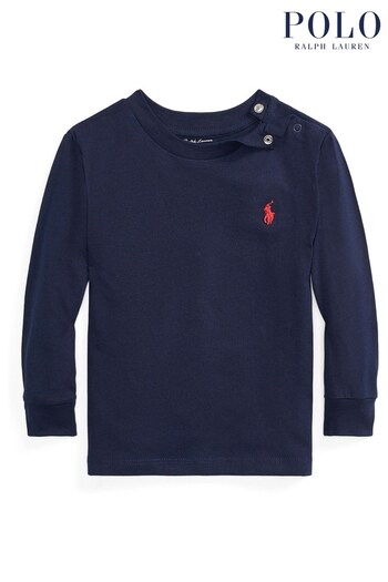 Polo Ralph Lauren Boys Navy Long Sleeve Logo T-Shirt (350907) | £32