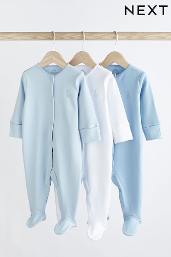 Blue/White 3 Pack Cotton Baby Sleepsuits (0-2yrs) (351212) | £12 - £14