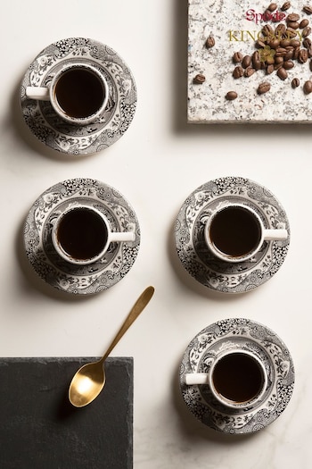 Set of 4 Black Spode Black Italian Espresso Cup & Saucers (351313) | £84