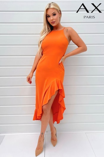 AX Paris Orange High Neck Frill Hem Midi Dress (351985) | £50
