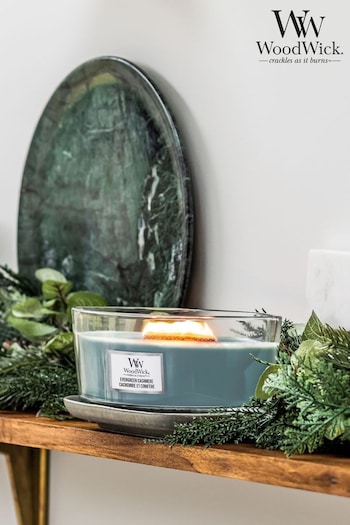 Woodwick Blue Ellipse Evergreen Cashmere Scented Jar Candle (352410) | £35