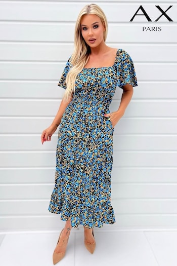 AX Paris Multi Ditzy Printed Flutter Sleeve Midi Dress Utility (352494) | £50