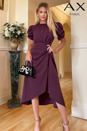 AX Paris Purple Plum Short Puff Sleeve Gathered Side Midi Dress (352613) | £50