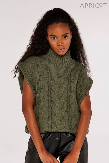 Apricot Khaki Green Cable Knit High Neck Chunky Vest (352703) | £32