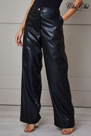 Chi Chi London Black Faux Leather Wide Leg Trousers (352712) | £50