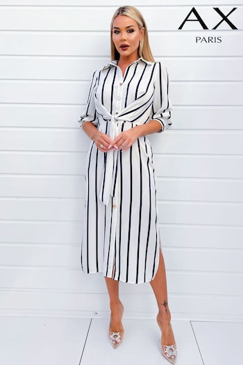 AX Paris embroidered Striped Button Up 3/4 Sleeve Midi Dress (352714) | £50