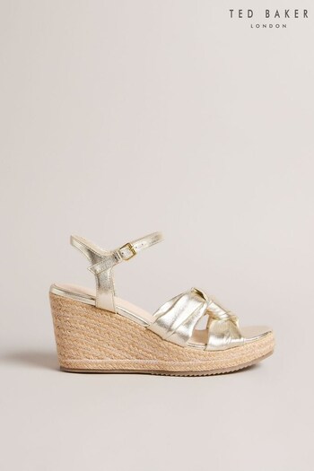 Ted Baker Gold Carda Knotted Wedge Espadrille Sandals (353091) | £125