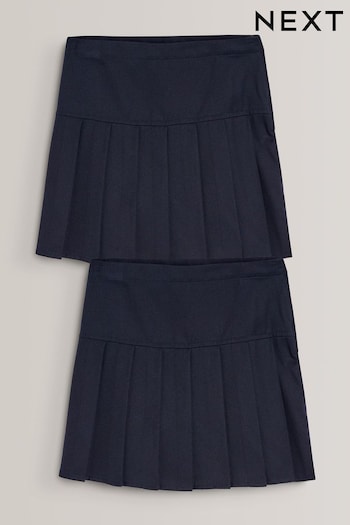 Navy Blue Longer Length 2 Pack Pleat Skirts (3-16yrs) (353686) | £11 - £21
