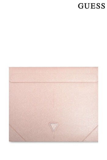 Guess Pink 13"/14" Computer Sleeve Pu Saffiano Triangle Metal Logo Device Bag (353854) | £75