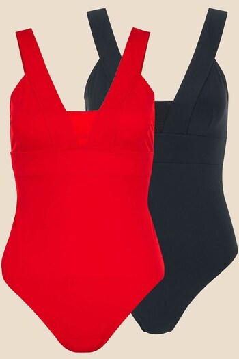 Accessorize Set of 2 Black & Red Lexi Shaping Swimsuits (354423) | £75